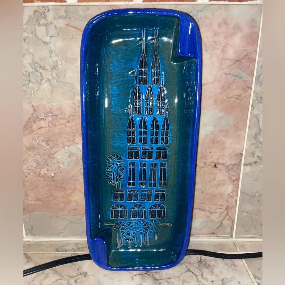 Vintage Bitossi Blue Glaze Campus Pattern Italian Rectangular Plate - Picture 9 of 13